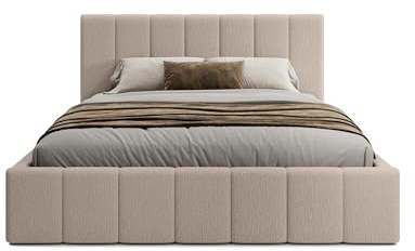 FEDVE Bett 200x200 Beige - Handorf - Polsterbett mit Bettkasten - Doppelbett mit Stauraum