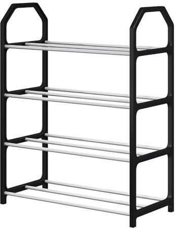 JHS-TECH Schuhregal aus Metall, einfacher 4-stufiger stapelbarer Schuhregal-Organizer aus Edelstahl, Schrank-Schuh-Organizer für Haustür, Eingangsbereich, Garage