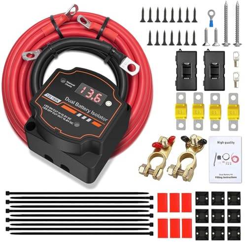 Kit de relais de charge VSR 5 m 12 V 140 A, interrupteur de déconnexion automatique, tension sensible, écran LED pour camping-car, SUV, VTT, bateau