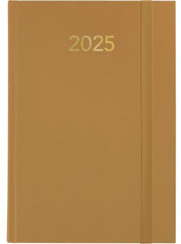Grafoplas | Årlig dagbok 2025 dag Florens sida | Brons | 14,5 x 21 cm | Vadderade vinylöverdrag | Vertikalt stängande gummi | Läspunkt | Årlig | Perfekt för kontorsorganisation