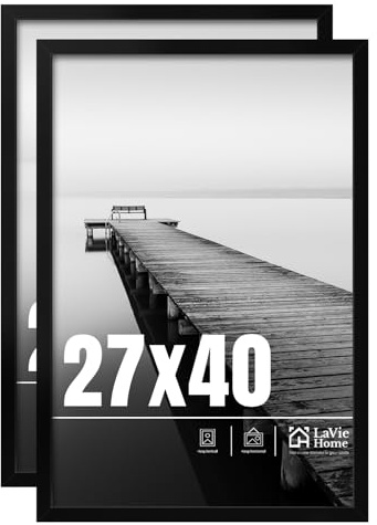 LaVie Home 27x40 Picture Frame 2 pack, Display Pictures 27 x 40 Poster Frame, 27x40 Black Photo Frame with HD Plexiglass, Display Frame for Vertical or Horizontal, Classic Collection