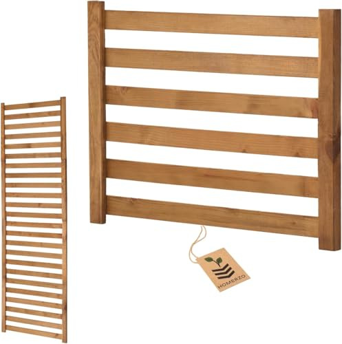 Macetero con enrejado con jardinera de madera, para jardín, balcón, terraza, bancal alto con inserto para plantas de plástico de 18 L (marrón horizontal, rejilla extra 67 x 50)