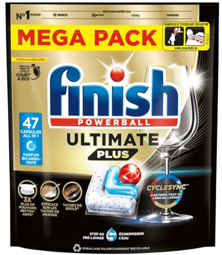 Finish Ultimate Plus Pastilles Lave-Vaisselle Bicarbonate, Propreté Intense & Brillance Étincelante,47 capsules - lot de 9
