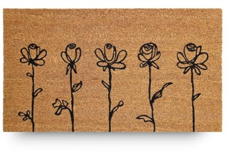 LifeGreen Felpudo Kera Flowers con Fibras de Coco, Alfombra antisuciedad para Entrada Rectangular, 40 x 70 cm, Fondo de látex Antideslizante – Impresión 5 Flores