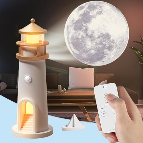 Starnearby Moon Lighthouse Lamp, 24CM Moon Light Galaxy Projector Rechargeable LED Aesthetic Table Lamp, Creative Sleeping Night Light for Bedroom Living Room, Christmas Birthday Gifts for Kids