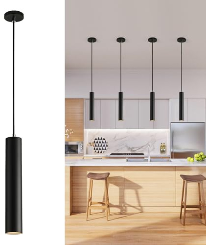 WIYETY Lampadario a sospensione cilindro: altezza regolabile lampada a LED con lampadina 7 W, lampada a sospensione lunga per cucina, sala da pranzo, comodino, camera da letto, bar, bianco caldo 3000