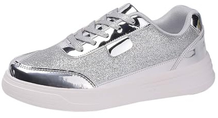 Sneaker da donna con brillantini, scarpe sportive con paillettes, scarpe per il tempo libero, scarpe da jogging, scarpe casual, per street, matrimoni, feste, night club, argento, 40