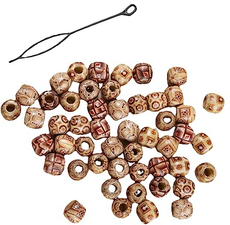 SAFIGLE 60 Piezas Cuentas de Madera para Cabello Adornos para Trenzas y Dreadlocks Accesorios de Joyería para Manualidades y Peinados