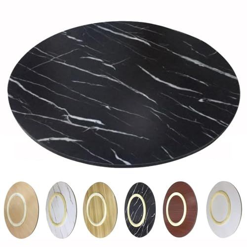 Grand plateau de service rond en bois pivotant à 360° - Accessoire de table de salle à manger - Finition noire effet marbre - Parfait pour le divertissement et la décoration d'intérieur - 60 cm