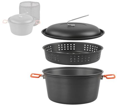 Fyearfly Juego de utensilios de cocina para acampar al aire libre, olla de aluminio portátil de 5 litros con vaporizador, incluye bolsa de transporte para cocinar al aire libre y picnics