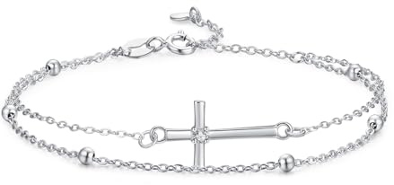 GAVU Kreuzanhänger Armband mit doppellagiger Kette Konfirmationsarmband mit Kreuz Charm Firmungsarmband für Damen