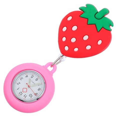 WESIEVYA Montre De Poche Infirmière Extensible en Silicone 5 Rose Fraise Lumineuse Surveillance Médicale pour Professionnelle Santé Usage Quotidien
