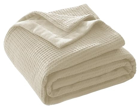 CHUFFED Baumwolldecke Kuscheldecke 150x200 cm, Beidseitig Baumwolle Waffledecke & Milchsamt, Weiche Flauschige Warme Anti-Static Tagesdecke Sofadecke Couchdecke Wohndecke Für Sofa Couch Bett Beige