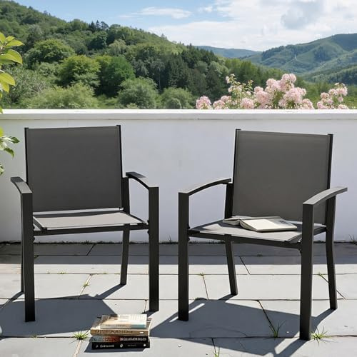 UDPATIO Gartenstühle Stapelbar 2er Set, Gartenstuhl Hochlehner, Balkonstuhl Wetterfest, Stapelstühle, Terrassenstühle Wetterfest 160kg Belastbar, Grau