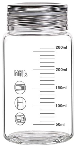 Kichvoe Botella de Vidrio Transparente con Escala 260 Ml, Taza de Bebida Portátil de Boca Ancha para Leche y Café, Vaso Medidor Reutilizable Adecuado para Viajes y Uso Diario