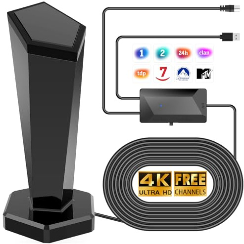 Antena TV Digital de Interior, 2026 Antena de TV Interior con Amplificador,460KM en recepción 360° Base magnética Resistente para, fácil instalación,admite Canales 4K/1080P