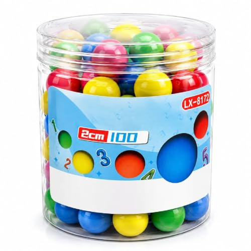 HERCHR 100 chinesische Dame-Murmeln, 20 mm multifunktionale Murmeln für Kugelbahnen, hohl, bunt, mit Aufbewahrungsbox zum Lernen