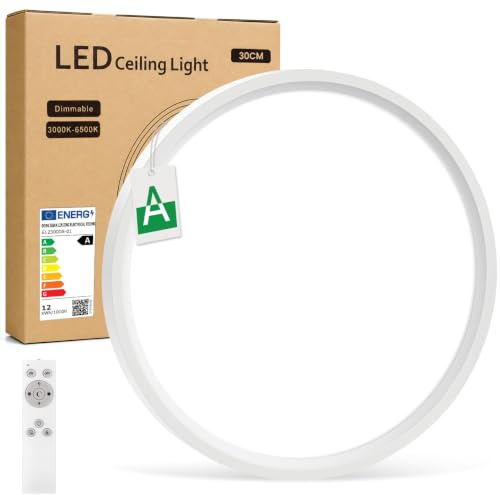 Forepin Plafon LED Techo, 3000K-6500K Regulable Lampara Techo 30CM-Redonda | 12W 2600LM, IP54 Impermeable, Bajo Consumo, Ultrafino Plafones con Mando a Distancia para Cocina, Dormitorio, Salon, Baño
