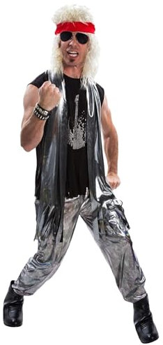 Morph Glam Rock 80s Fancy Dress Costume for Men, Rock Star Outfit for Adults, Retro Rocker Fancy Dress, Large