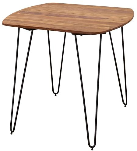 Wohnling Esszimmertisch 80x80x76 cm Sheesham Massivholz, Esstisch mit Metallbeinen, Massiver Echtholz Tisch Quadratisch, Designer Holztisch Massiv, Moderner Küchentisch Braun