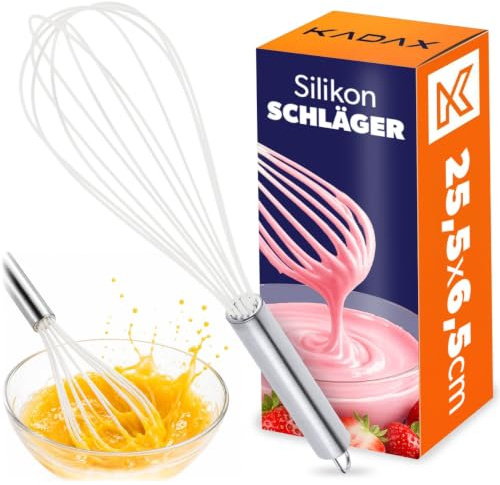 KADAX Batidor de silicona y acero inoxidable, batidor manual, batidor de globos con mango práctico, batidor de espuma (25,5 cm, crema)