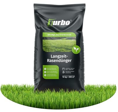 Turbogrün Rasendünger Frühjahr 10kg, gesunder Rasen verdrängt Moos, Ideal für Frühjahr und Sommer, geeignet für Streuwagen, staubarmes Granulat, Rasen dünger