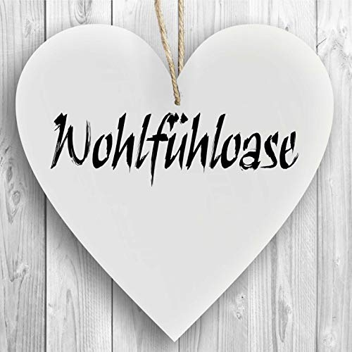 Herzschild Holzherz Holzschild 16 x 16 cm Wohlfühloase weiß Dekoschild Wandschild Schild Holz Bad WC Toilette