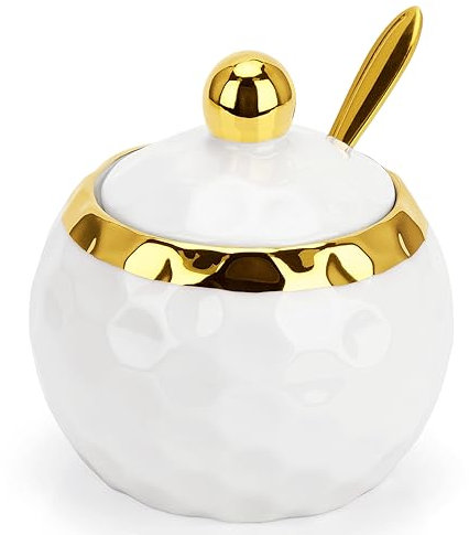 TELANKS Zuckerdose mit Deckel und Löffel, Salzdose mit Deckel, Keramik Gewürzgläser, Salztopf für Haus und Küche, Weißes Marmormuster