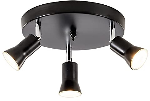 Deckenstrahler, 3-flammig, Schienen-Beleuchtungs-Set, flexibel drehbar, schwarz, Lampenfassung für Küche, Schlafzimmer, Esszimmer, inklusive 3 GU10-Halogen-Schienenlampen (35 W, warmes Licht, 3000 K)