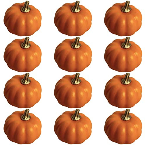 POPOYU 12 Pièces Orange Citrouille de Décoration Kit Automne,Ensemble Citrouille Artificielle,Mini Citrouille Artificielle pour la Récolte Halloween Thanksgiving Citrouille Decoration