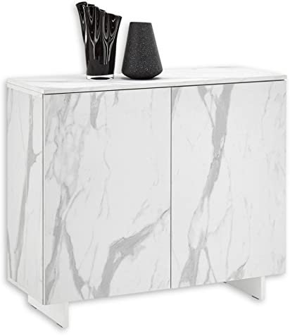 DUBLIN Kommode in Marmor Optik, Weiß - Moderne Kommode mit viel Stauraum für Ihren Wohnbereich - 100 x 85 x 38 cm (B/H/T)