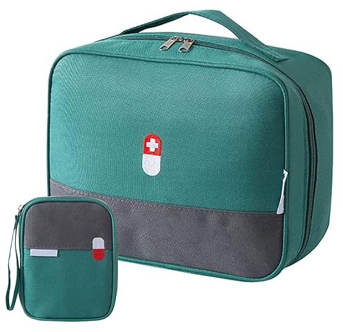 Borsa per Medicinali, 2 Sacchetti per Pronto Soccorso, Kit di Pronto Soccorso Portatile, Porta Medicine da Viaggio Mini, Per Casa, Ufficio, Auto, Viaggi (Vert)