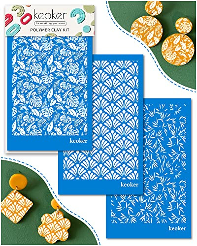 Siebdruck-Schablonen für Polymer-Ton, 3-teiliges wiederverwendbares Siebdruck-Set, zum Drucken auf Ton und anderen Schmuck-Ton-Ohrringen, Dekoration, je 15,2 x 9,7 cm
