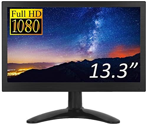 CAMECHO 13.3 Zoll Portable Monitor Full HD 1920 * 1080 Display CCTV-Monitor Eingebauter Lautsprecher mit HDMI-VGA-AV-BNC-Anschluss Kompatibel mit PC, DVD, TV, Überwachungskamera Rückfahrkamera