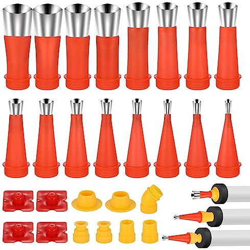Hejo 27Pcs Caulking Sealing Nozzles Kit, Universal Stainless Steel and Sicone Integrated Caulking Caulk Nozzle Applicator Finisher, Glue Silicone Sealant Finishing Tool Caulking Gun Kit with Base