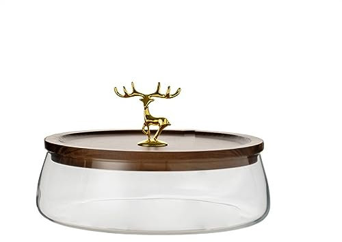 Samhita Servierschüssel aus Akazienholz, Glas, kristallklar, Obstschale, einzelne Salatschüssel, Servierschüssel, Pudding-Trifle, Dessert-Servierschüssel, Teller, Obstsalat, dekorative Schüssel ( Colo
