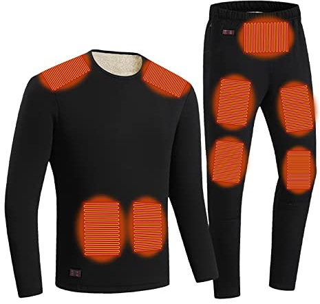 Battnot Beheizbare Unterwäsche Herren Damen Fleece Beheiztes Unterwäsche-Set Thermounterwäsche Set, warme Unterwäsche mit Innenfleece elektrische USB-Heizung, Beheizte Thermo-Unterwäsche Set