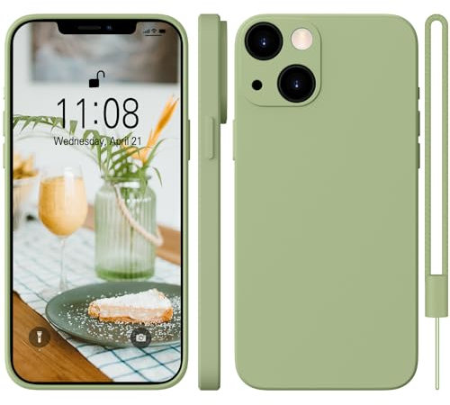 WXX iPhone 13 Hülle Silikon Case, Hanyhülle iPhone 13 Dünn Slim mit Microfiber, Kratzfeste Rundumschutz Case Hülle für iPhone 13 6.1'' 2021 Matcha Grün