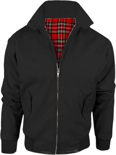 WearAll Harrington Jacket Adults Unisex Mens Ladies Womens Vintage Classic Retro Scooter 1970'S Bomber MOD Skin Tartan Lining Coat Top Black Size L