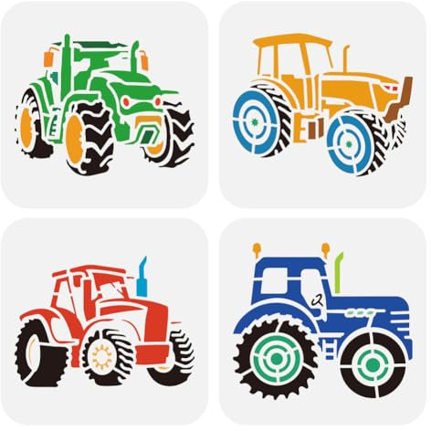 FINGERINSPIRE 4 Stück Traktor Zeichenschablone 15x15cm Wiederverwendbar 4 Stile Malvorlage Schablone Verschiedene Modelle Dekor Schablone Zum Malen Auf Holz Wänden Stoffen Und Möbeln