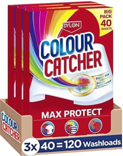 Colour Catching Max Protect Laundry Sheets 40, Helps to Prevent Colour Run and Protects Brightness | Pack of 3 | 120 Sheets
