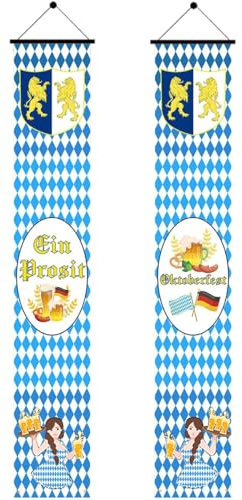Oktoberfest Deko Banner, 2 Pcs 30 * 180cm Oktoberfest Party Dekorationen Set, Bayerisches Bierfest Banner, Oktoberfes-t Bayrische Dekoration Set für Deutsche Thema Party Hängende Dekoration