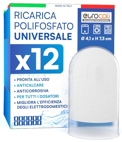 Pulver Polyfosfatpåfyllning för tvätt- och hushållsapparater Universal 1/2 tum 4,1 x 7,3 cm för filter och dispenser Anti-kalk och korrosionsskydd - 12-pack påfyllningar
