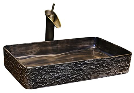NLSOFO Lavandino da sottopiano Lavabo da Bagno Lavabo Rettangolare in Ceramica Lavabo da appoggio Artistico per Bagno Lavabo da appoggio per Uso Domestico con Rubinetto Lavandino da Bagno