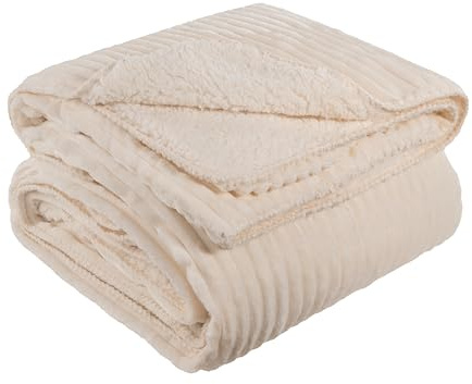 Quantum Interior by Maxland Kuscheldecke -modernes 3D- Kord-Optik Design, 150x200cm, hochwertige Flauschige Kuscheldecke in Felloptik, Sofadecke, mit kuschliger Fleece Rückseite (Offwhite)