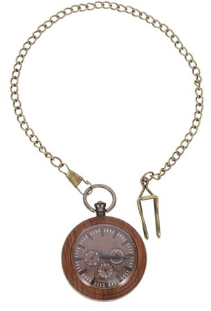 WATIIFUFU Holz Taschenuhr Mit Kette Tragbare Retro Hängeuhr Batteriebetrieben Dekorative Uhr Für Herren Elegant Und Praktisch