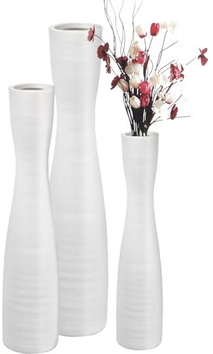 QUTHZZHY Set di 3 Vasi per Fiori in Ceramica Regalo per la Festa Della Mamma Bianca Fatti a Mano Vaso da Pavimento in Ceramica Vasi Decorativi per Erba della Pampa e Fiori, Vaso per Fiori Fatto a Mano