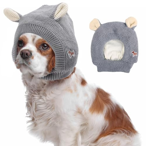 FainFun Hundemütze Winter für Mittelgroßen Hunde, Hunde Mütze, Hund Wintermütze, Einheitsgröße, Hält warm und reduziert Lärm, Wintermütze mit Hund (grau)