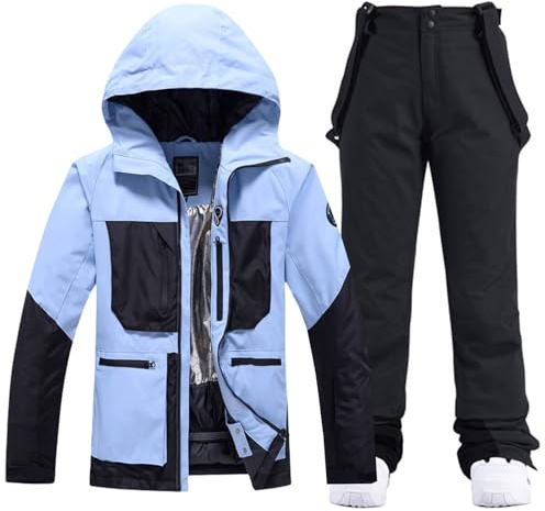 HOTIAN Completo da sci da donna, 2 pezzi, con giacca e pantaloni, impermeabile, antivento, per sci invernale, abbigliamento da sci da donna, M