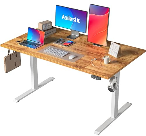 Agilestic Höhenverstellbarer Schreibtisch 140 x 80 cm, Stabiler Schreibtisch Höhenverstellbar Elektrisch mit Memory-Handsteuerung, Ergonomischer Steh-Sitz Tisch Computertisch, Hellbraun